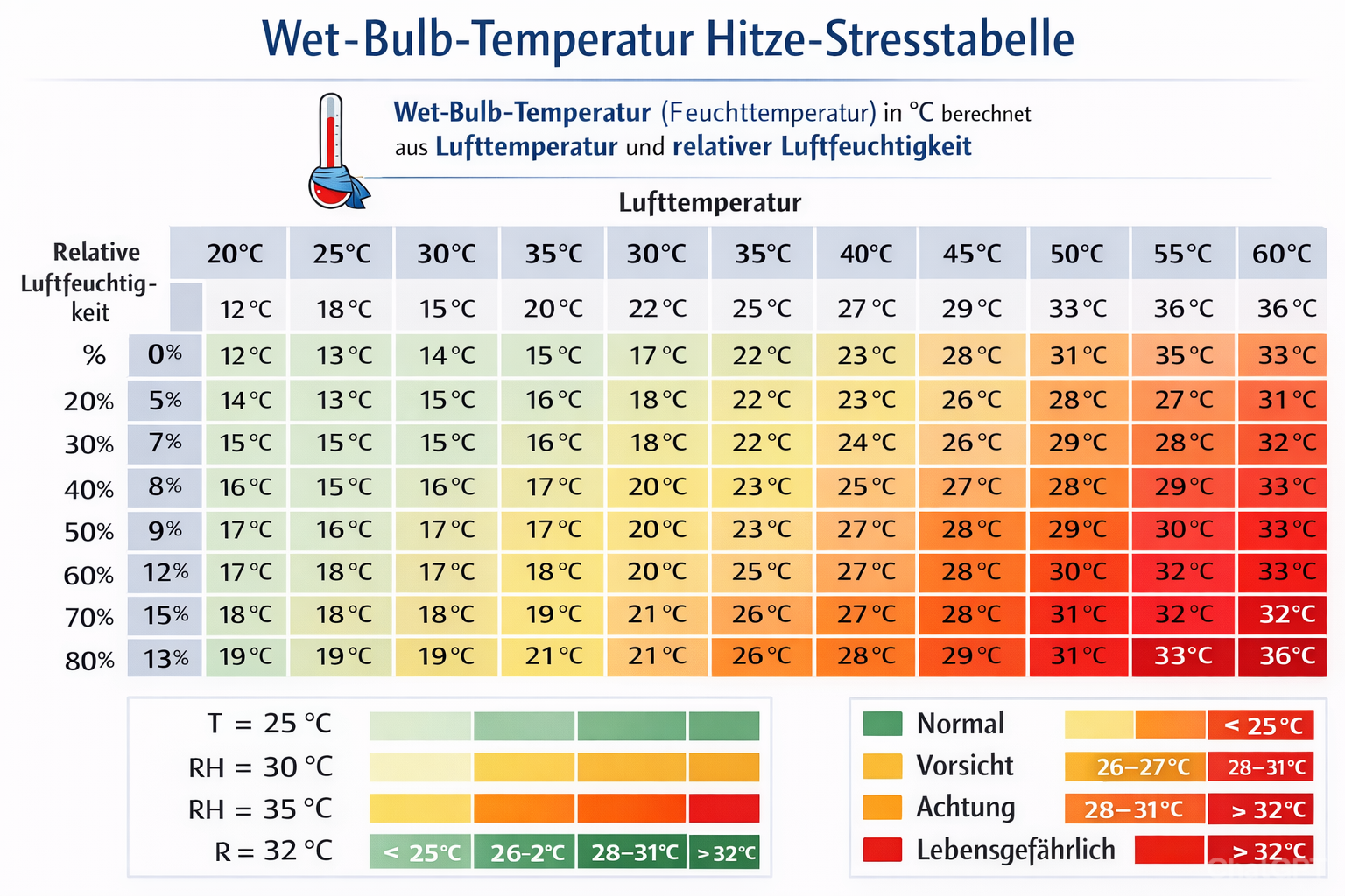 Wet-Bulb-Temperatur Hitze.Stresstabelle